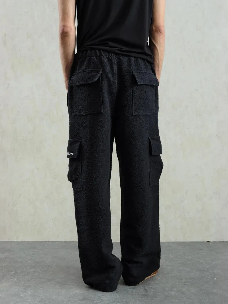 Giesto Black GIESTO Wide Leg Textured Pull-On Pants for Men | Best Price UAE